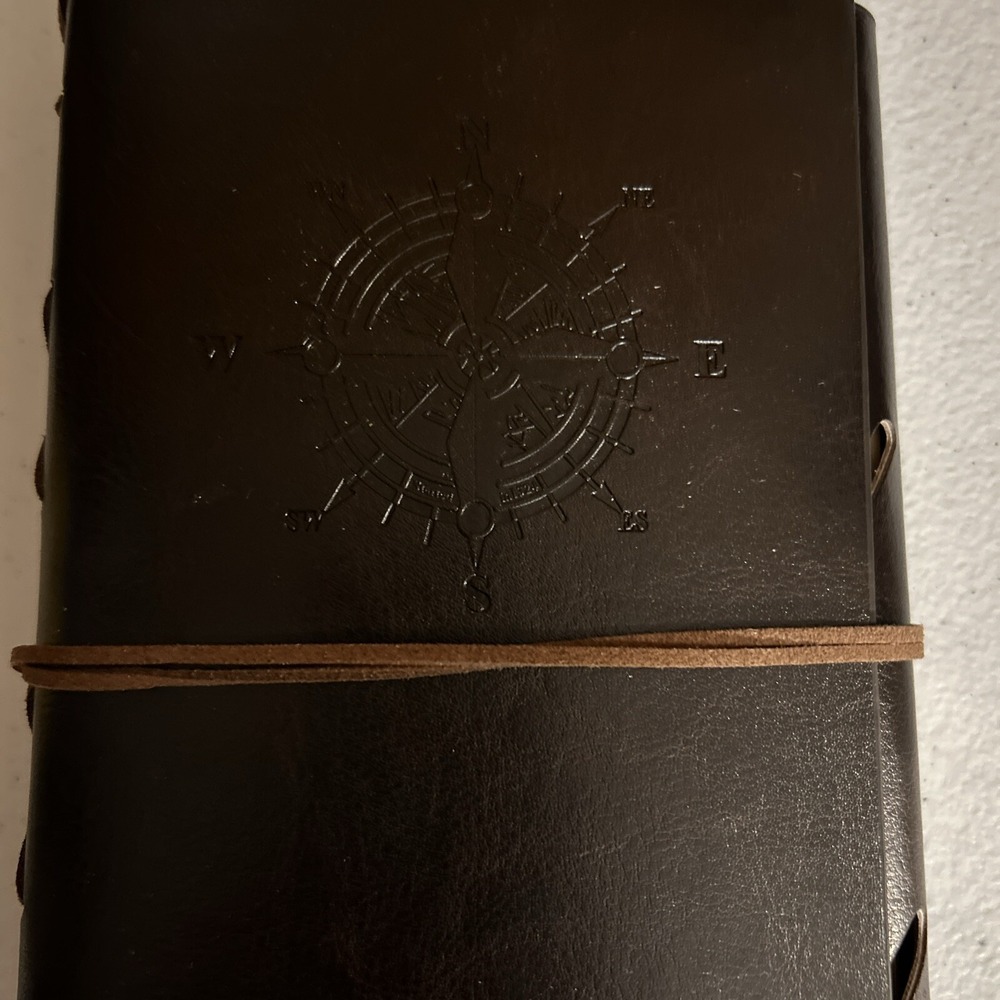 Embossed Faux Leather Journal Brown Unlined Recycled Paper Nautical Compass 5x7"